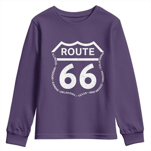 Vintage Route Highway 66 Road Trip Youth Sweatshirt Mother Road All States TS12 Purple Print Your Wear