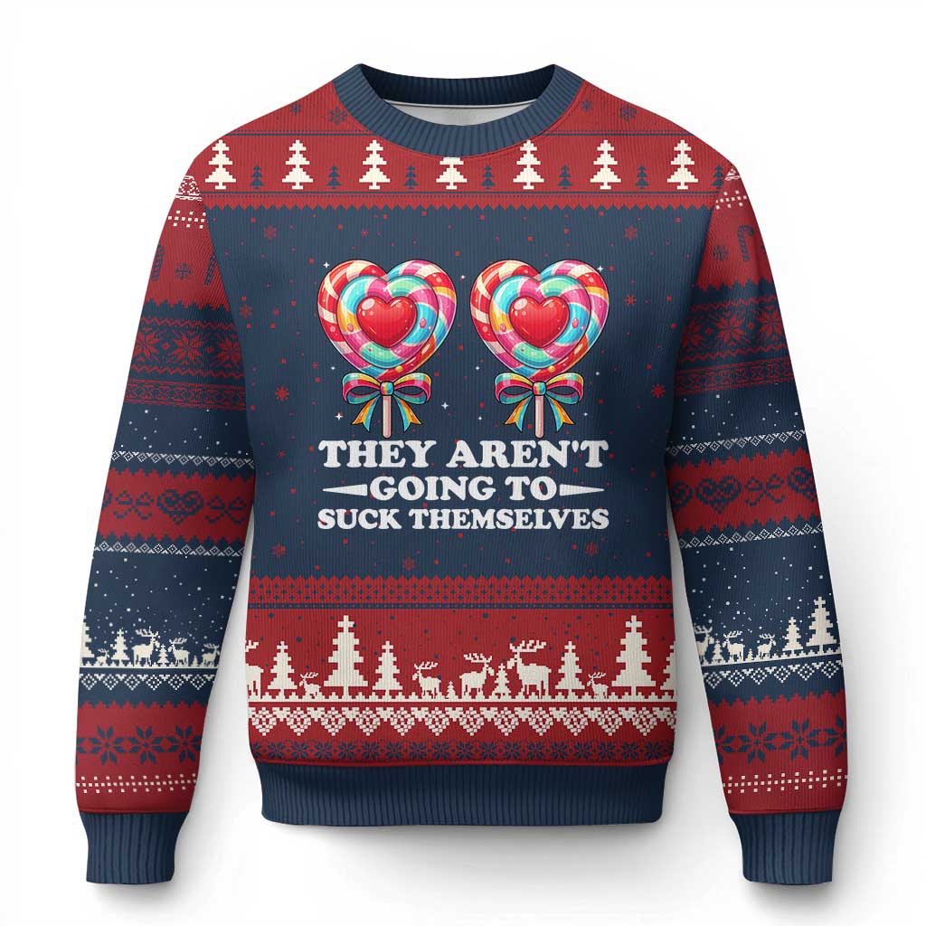 Funny Adult Humor Ugly Christmas Sweater They Arent Going To Suck Themselves TS12 Navy Red Print Your Wear