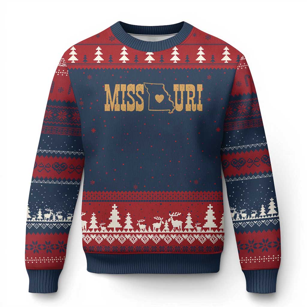 Vintage Missouri State Map Ugly Christmas Sweater Midwest Pride Gift TS12 Navy Red Print Your Wear