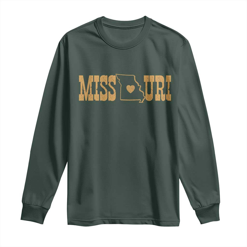 Vintage Missouri State Map Long Sleeve Shirt Midwest Pride Gift TS12 Dark Forest Green Print Your Wear
