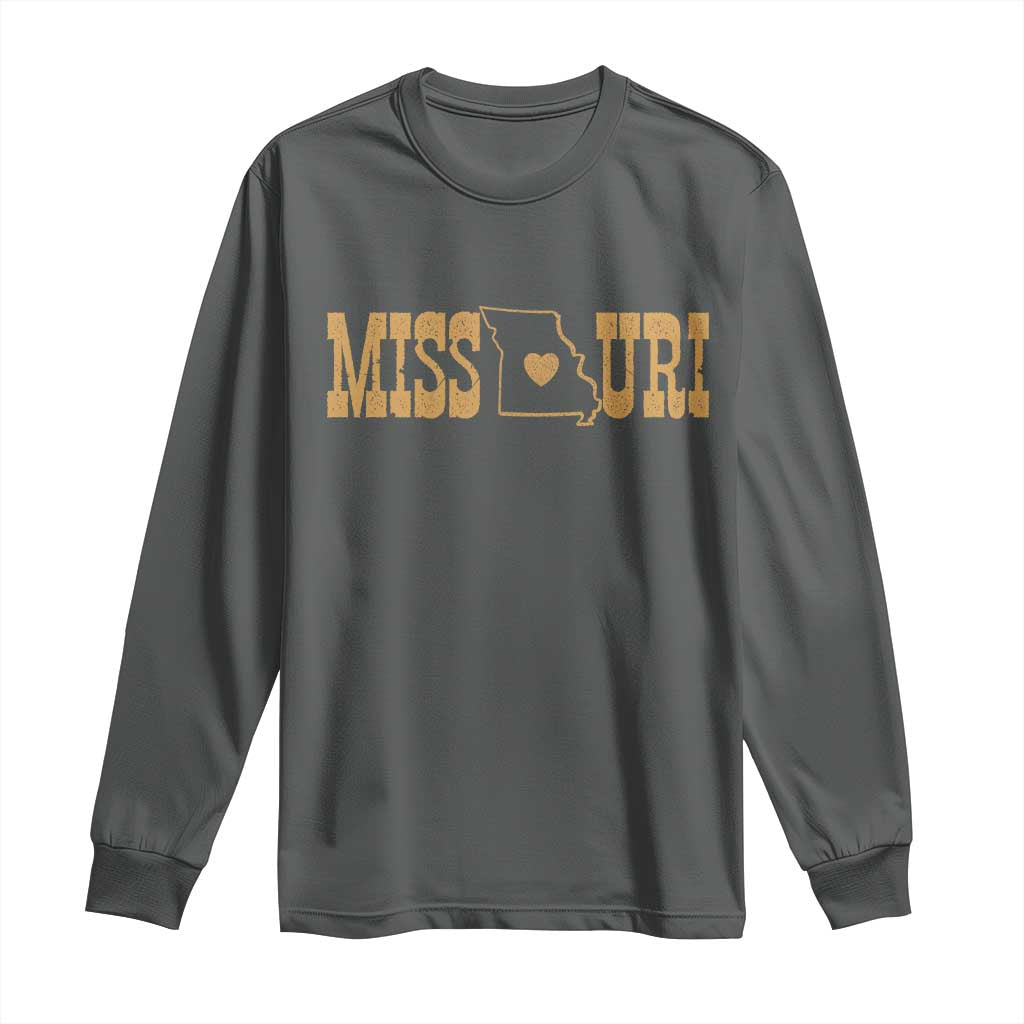 Vintage Missouri State Map Long Sleeve Shirt Midwest Pride Gift TS12 Dark Heather Print Your Wear
