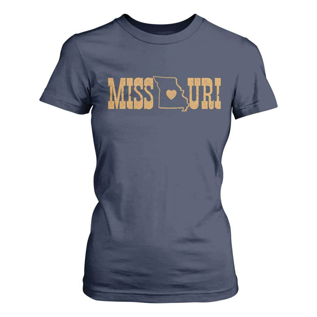 Vintage Missouri State Map T Shirt For Women Midwest Pride Gift TS12 Navy Print Your Wear
