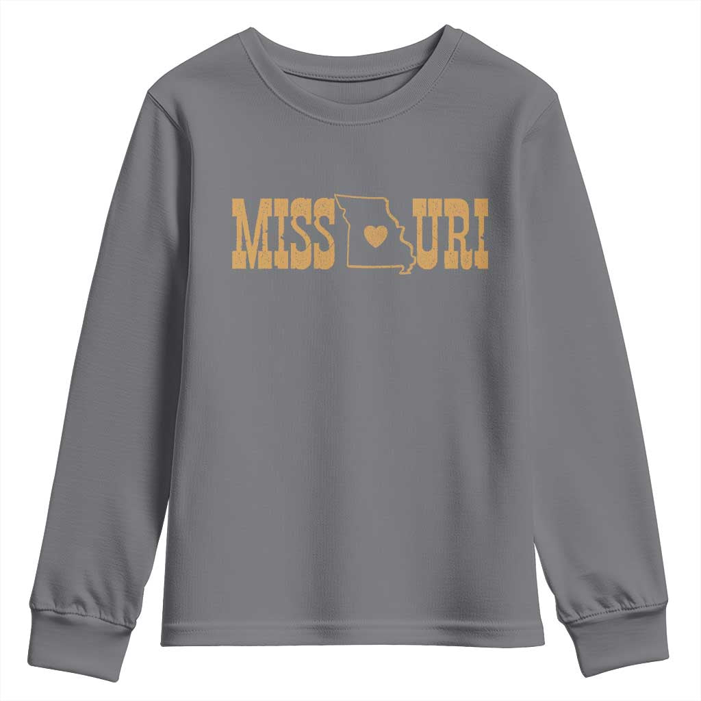 Vintage Missouri State Map Youth Sweatshirt Midwest Pride Gift TS12 Charcoal Print Your Wear