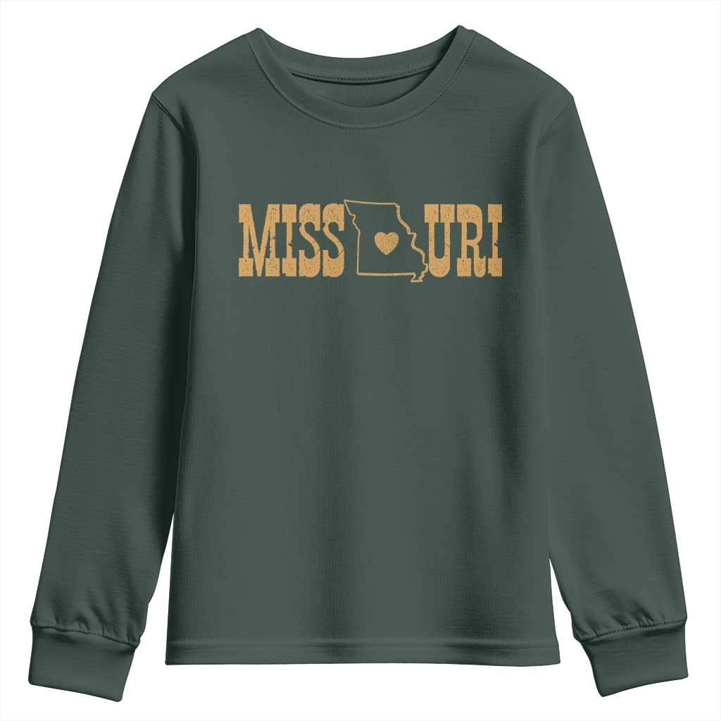 Vintage Missouri State Map Youth Sweatshirt Midwest Pride Gift TS12 Dark Forest Green Print Your Wear