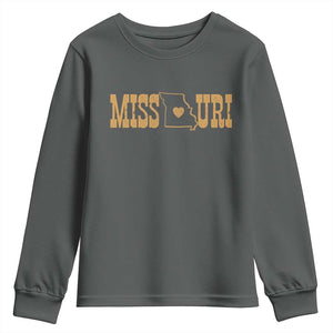 Vintage Missouri State Map Youth Sweatshirt Midwest Pride Gift TS12 Dark Heather Print Your Wear