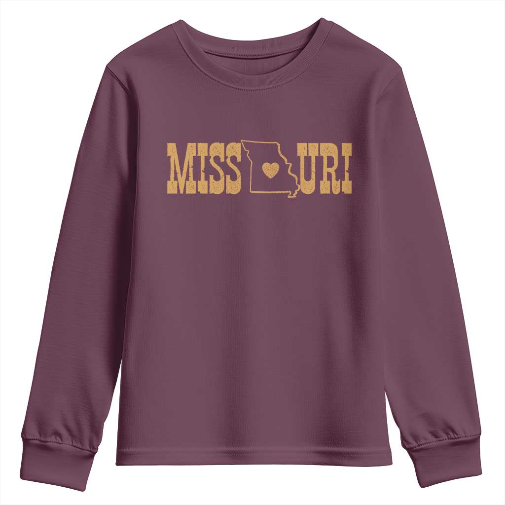Vintage Missouri State Map Youth Sweatshirt Midwest Pride Gift TS12 Maroon Print Your Wear