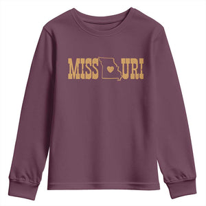 Vintage Missouri State Map Youth Sweatshirt Midwest Pride Gift TS12 Maroon Print Your Wear