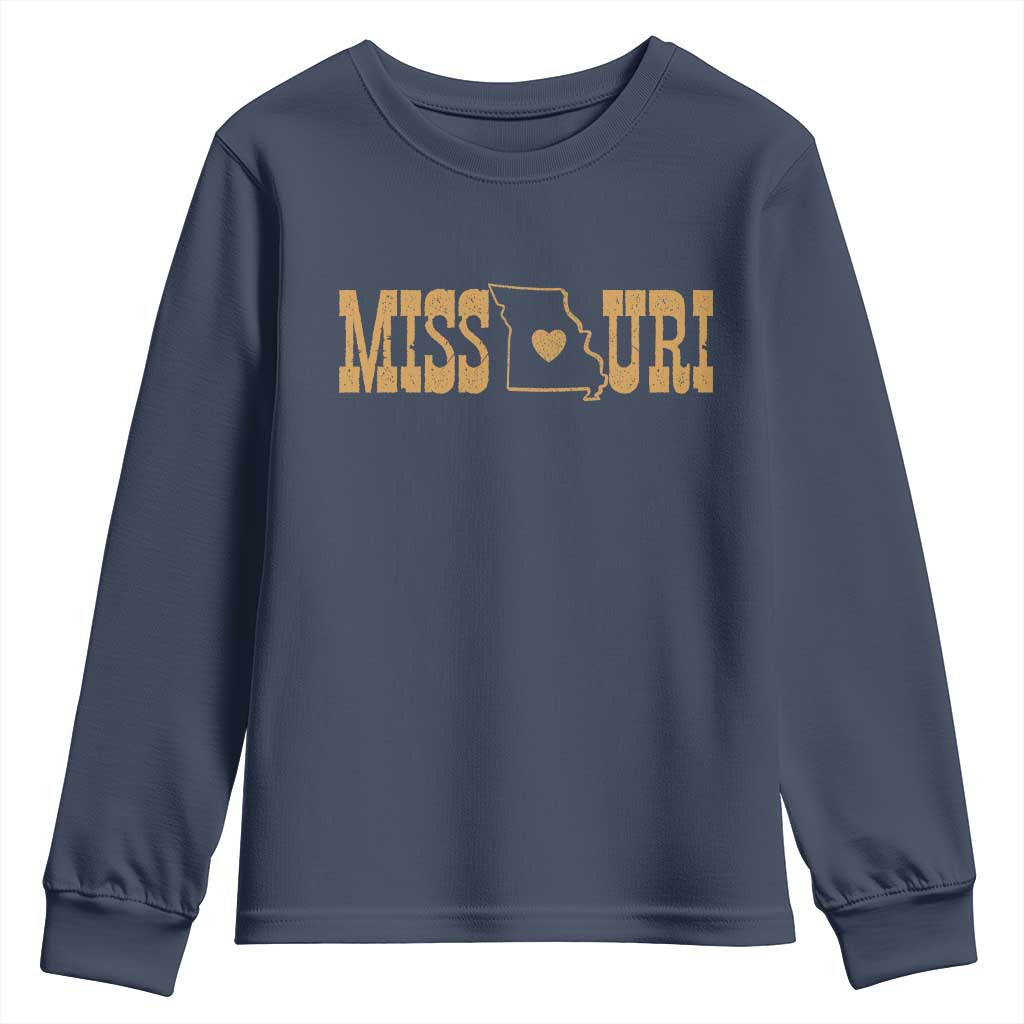 Vintage Missouri State Map Youth Sweatshirt Midwest Pride Gift TS12 Navy Print Your Wear