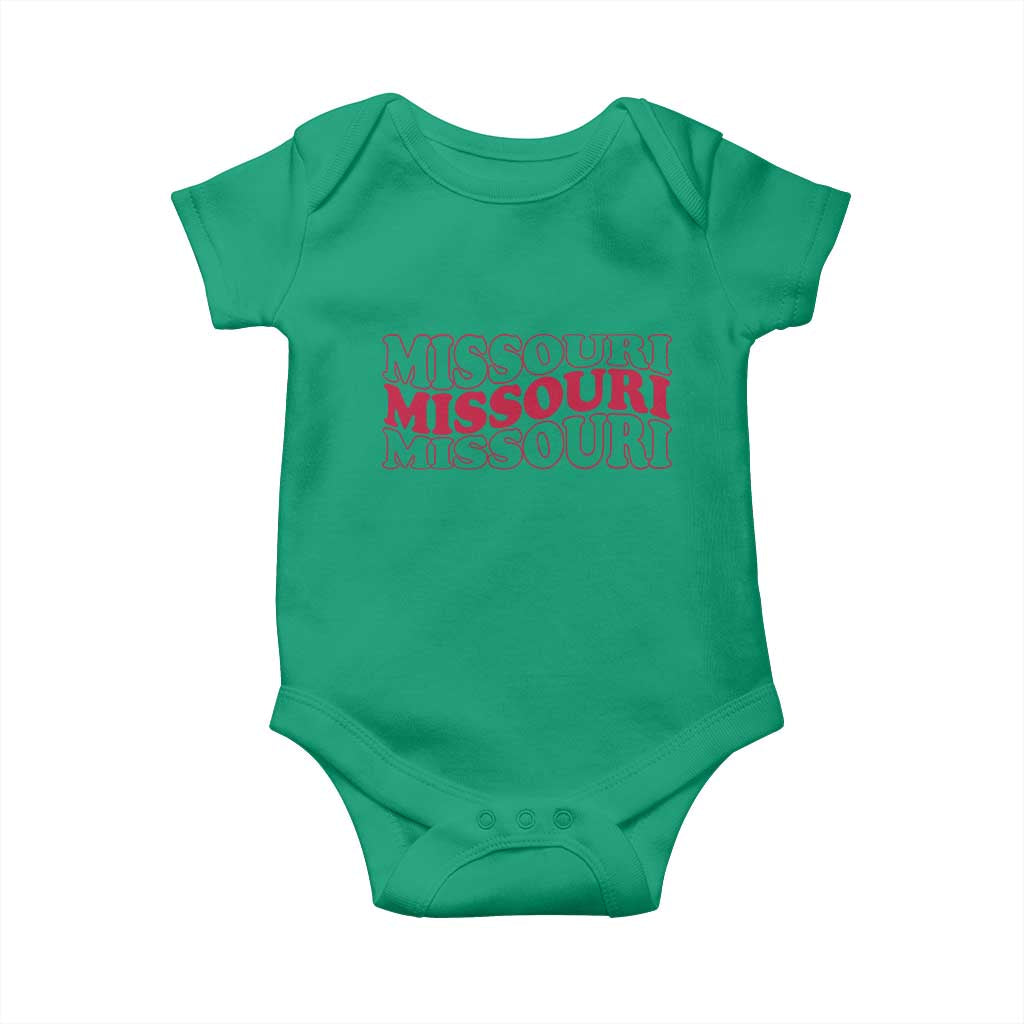 Retro Missouri State Pride Baby Onesie Groovy Wavy Typography TS12 Irish Green Print Your Wear