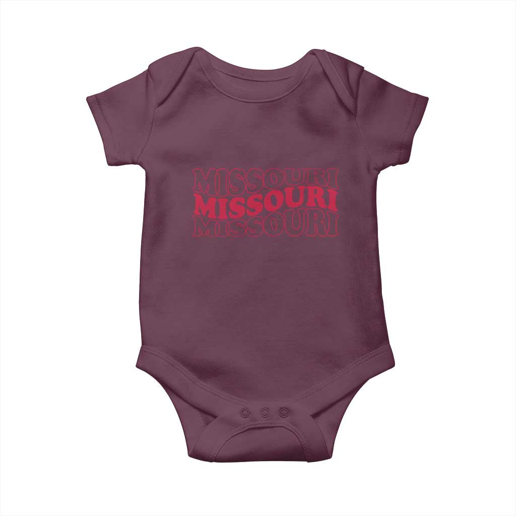 Retro Missouri State Pride Baby Onesie Groovy Wavy Typography TS12 Maroon Print Your Wear