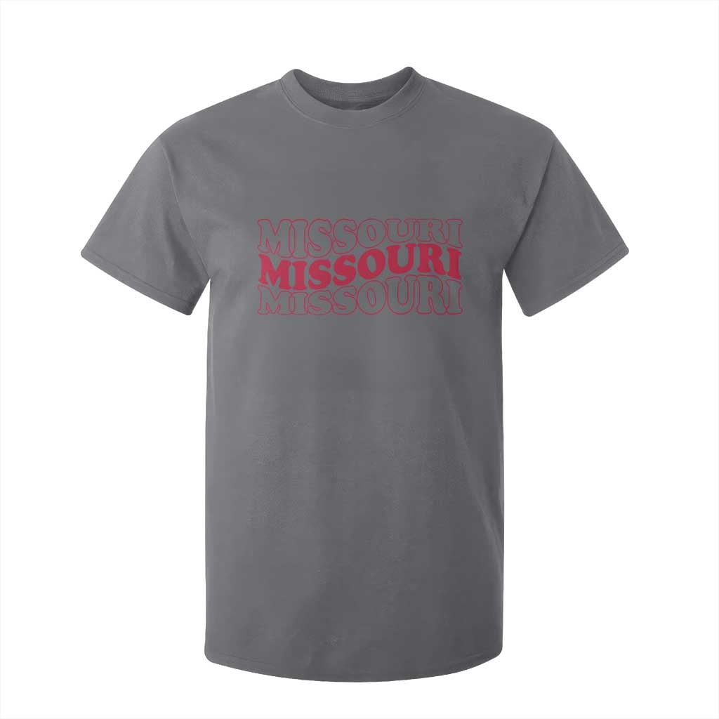 Retro Missouri State Pride T Shirt For Kid Groovy Wavy Typography TS12 Charcoal Print Your Wear