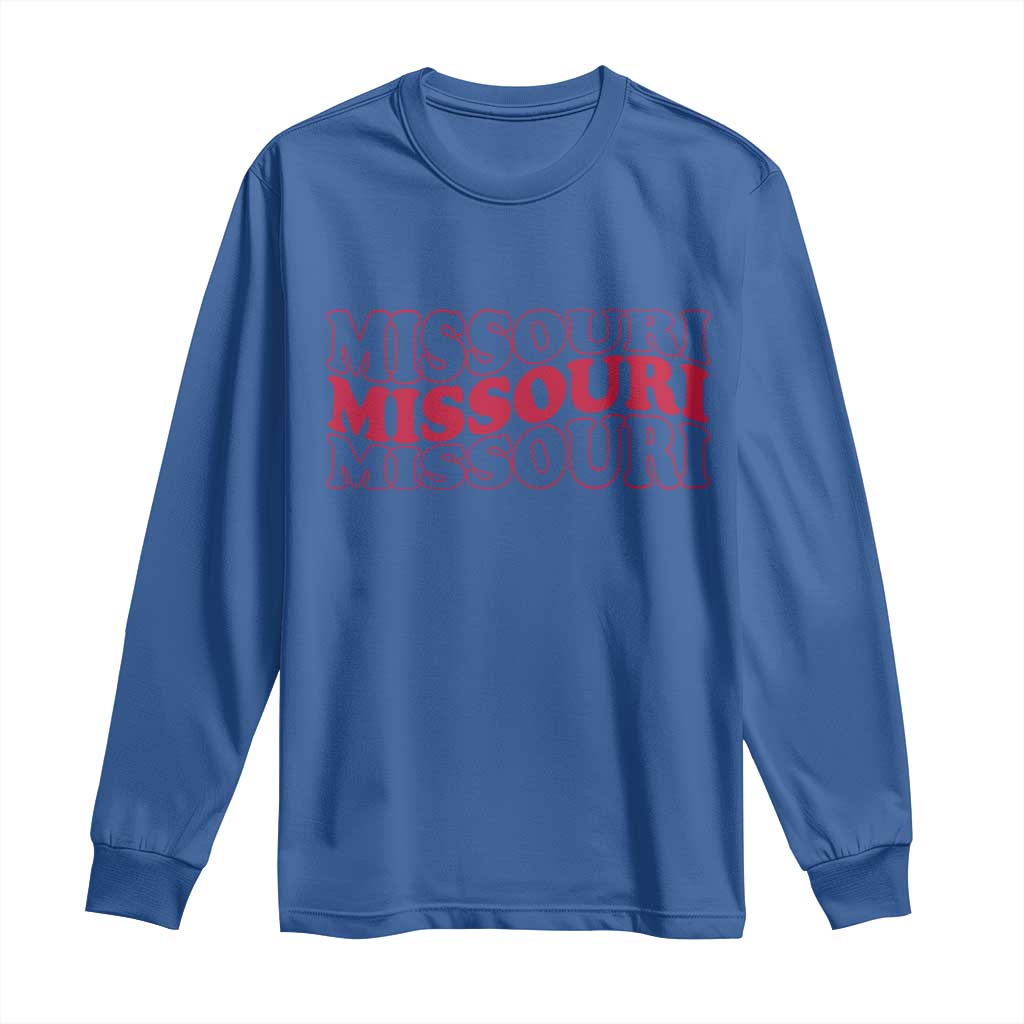 Retro Missouri State Pride Long Sleeve Shirt Groovy Wavy Typography TS12 Royal Blue Print Your Wear