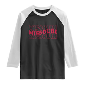 Retro Missouri State Pride Raglan Shirt Groovy Wavy Typography TS12 Black White Print Your Wear