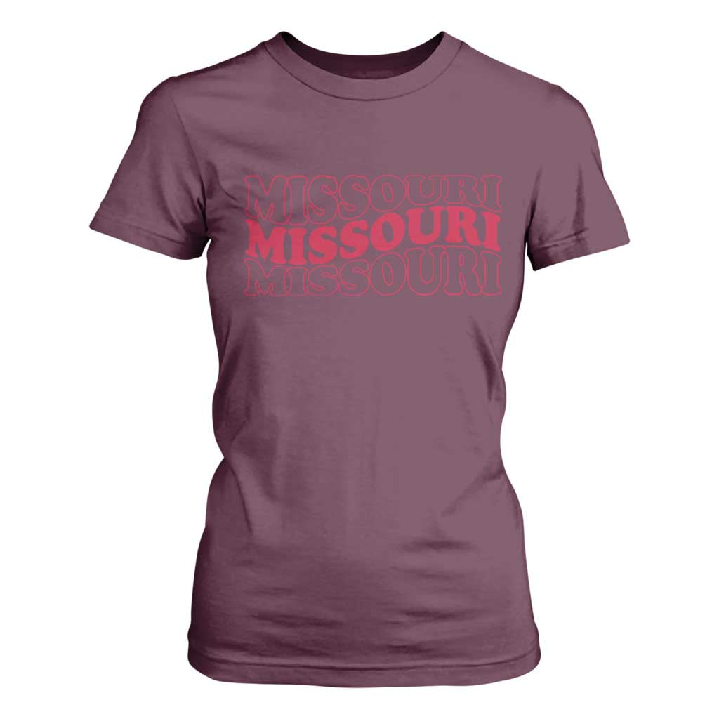 Retro Missouri State Pride T Shirt For Women Groovy Wavy Typography TS12 Maroon Print Your Wear