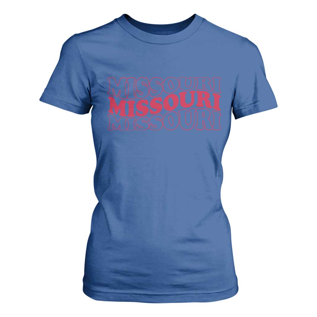 Retro Missouri State Pride T Shirt For Women Groovy Wavy Typography TS12 Royal Blue Print Your Wear