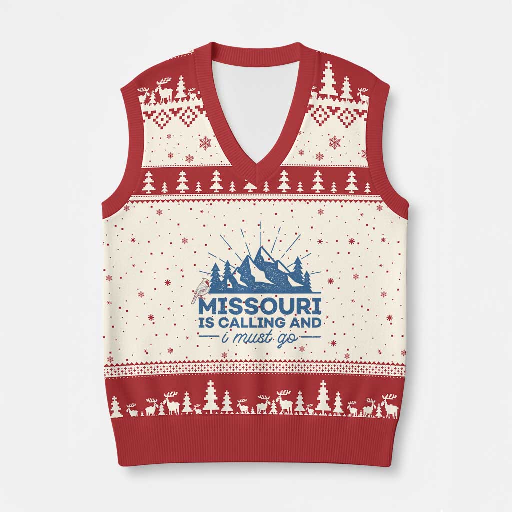 Missouri Traveling Lover V-Neck Knit Sweater Vest Missouri Is Calling And I Must Go TS12 Beige Red Print Your Wear