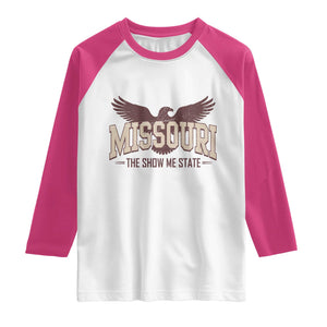 Vintage Missouri Eagle Raglan Shirt Missouri The Show Me State Retro Distressed TS12 White Heliconia Print Your Wear