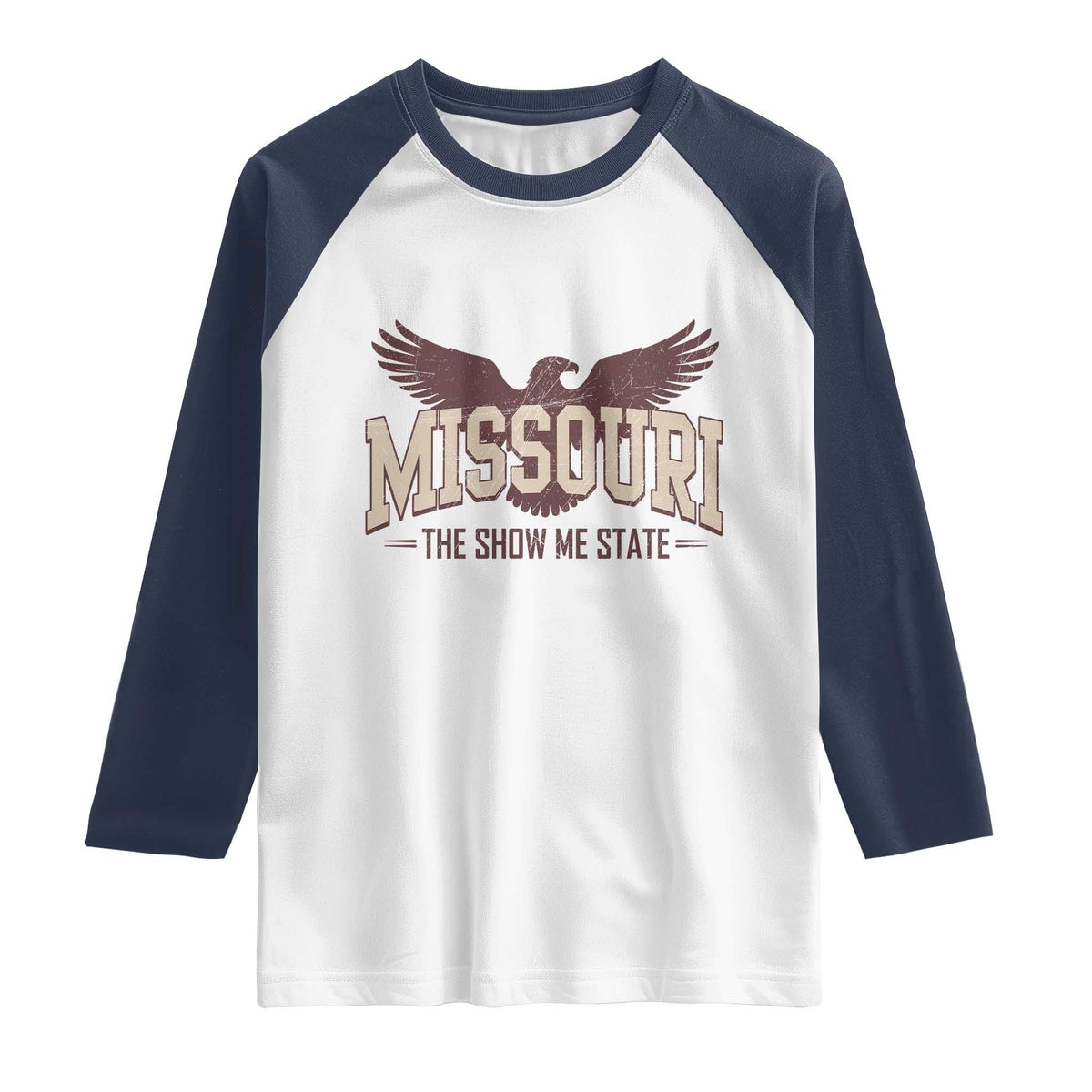 Vintage Missouri Eagle Raglan Shirt Missouri The Show Me State Retro Distressed TS12 White Navy Print Your Wear
