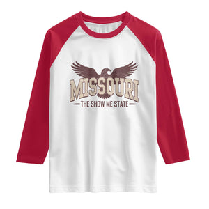Vintage Missouri Eagle Raglan Shirt Missouri The Show Me State Retro Distressed TS12 White Red Print Your Wear