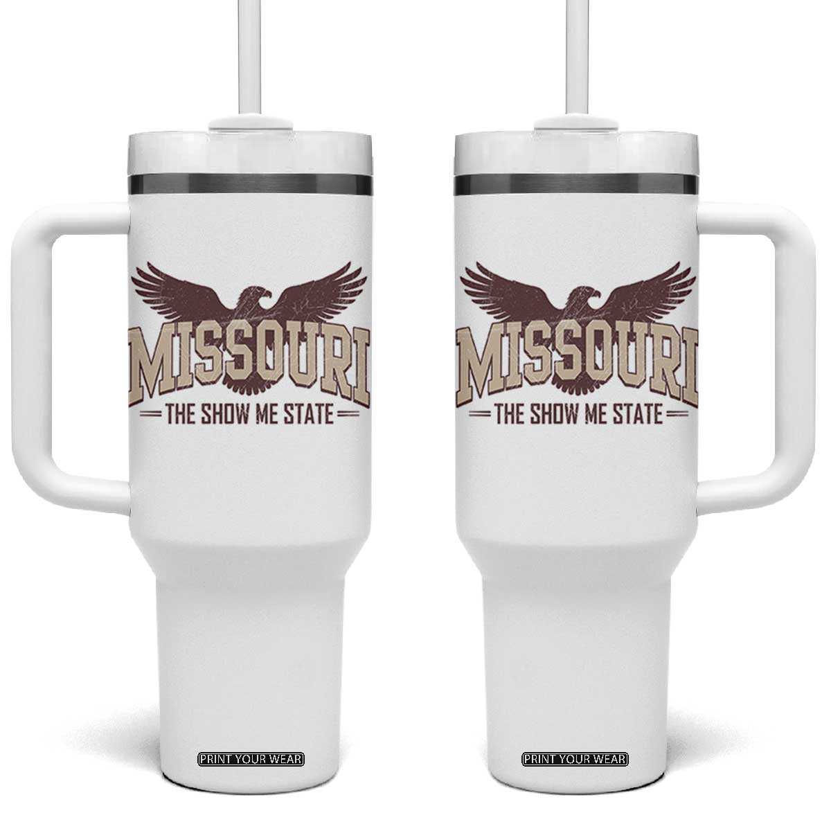 Vintage Missouri Eagle Tumbler With Handle Missouri The Show Me State Retro Distressed TS12 One Size: 40 oz White Print Your Wear