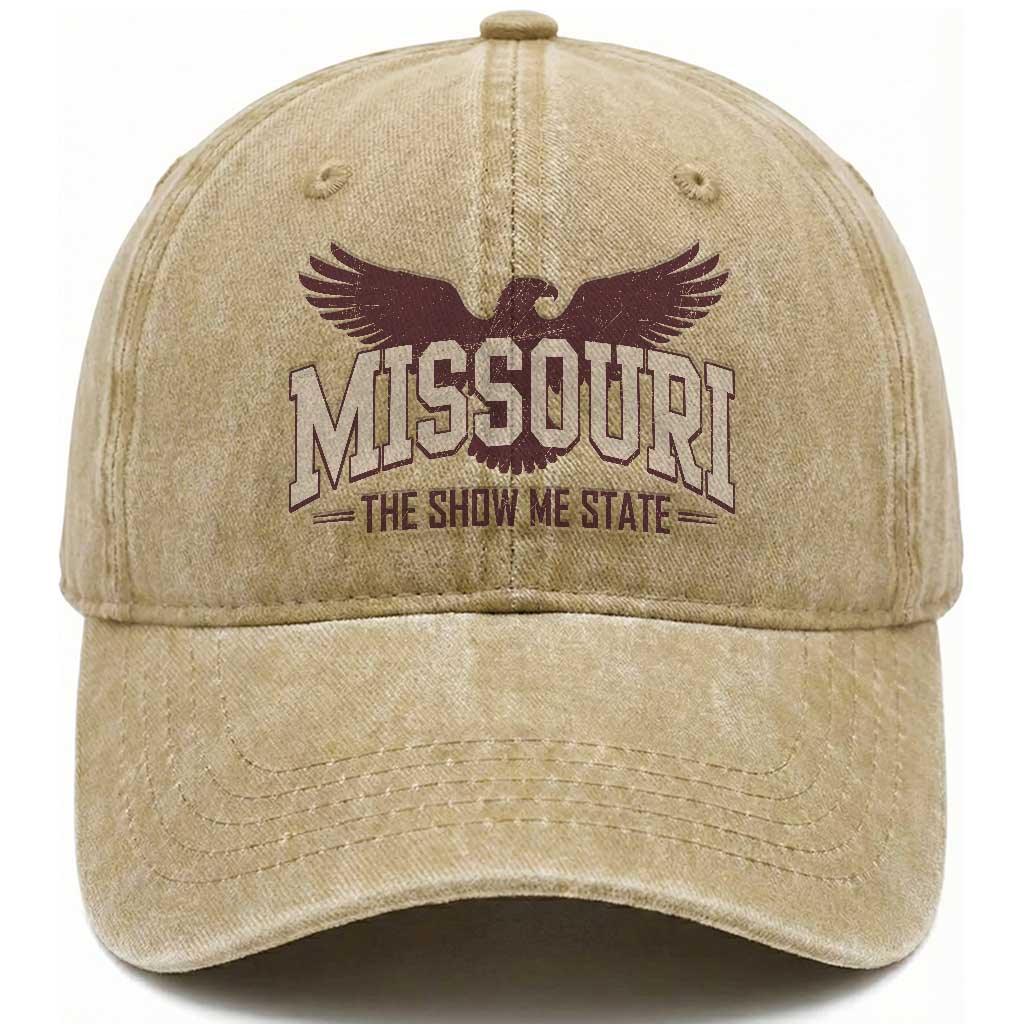 Vintage Missouri Eagle Washed Cotton Baseball Cap Missouri The Show Me State Retro Distressed TS12 Print Your Wear