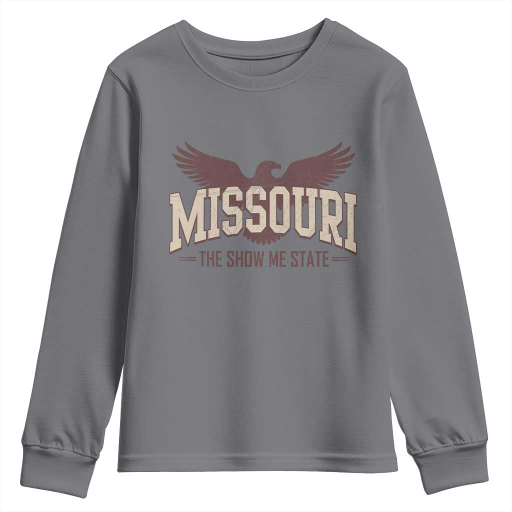 Vintage Missouri Eagle Youth Sweatshirt Missouri The Show Me State Retro Distressed TS12 Charcoal Print Your Wear