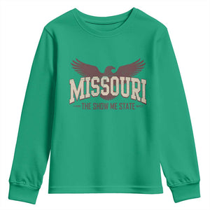 Vintage Missouri Eagle Youth Sweatshirt Missouri The Show Me State Retro Distressed TS12 Irish Green Print Your Wear