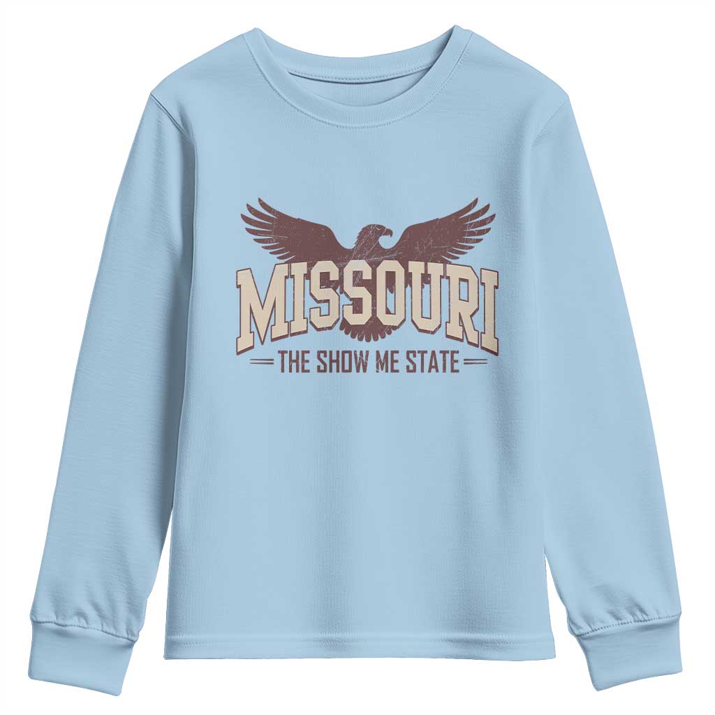 Vintage Missouri Eagle Youth Sweatshirt Missouri The Show Me State Retro Distressed TS12 Light Blue Print Your Wear