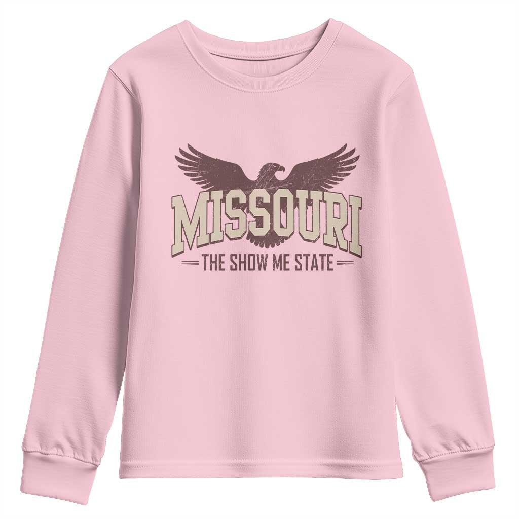 Vintage Missouri Eagle Youth Sweatshirt Missouri The Show Me State Retro Distressed TS12 Light Pink Print Your Wear