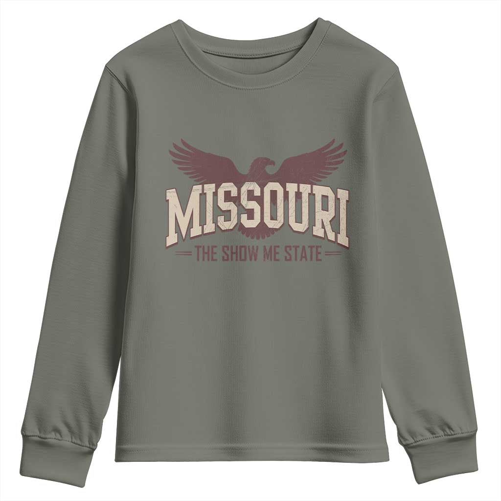 Vintage Missouri Eagle Youth Sweatshirt Missouri The Show Me State Retro Distressed TS12 Military Green Print Your Wear