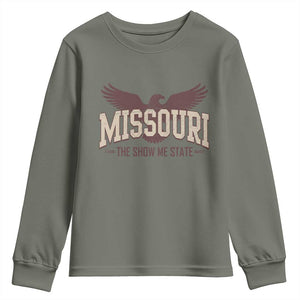 Vintage Missouri Eagle Youth Sweatshirt Missouri The Show Me State Retro Distressed TS12 Military Green Print Your Wear