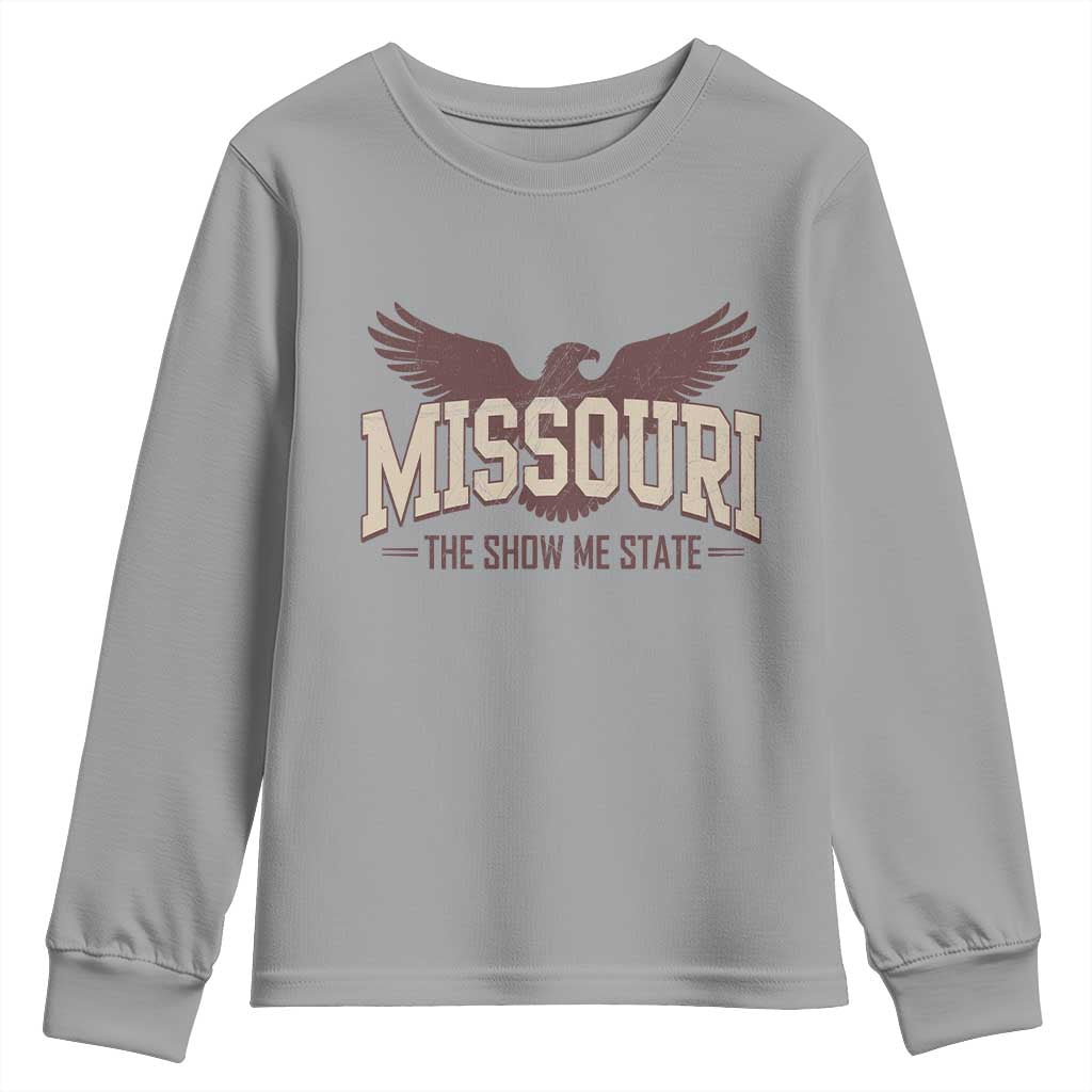 Vintage Missouri Eagle Youth Sweatshirt Missouri The Show Me State Retro Distressed TS12 Sport Gray Print Your Wear