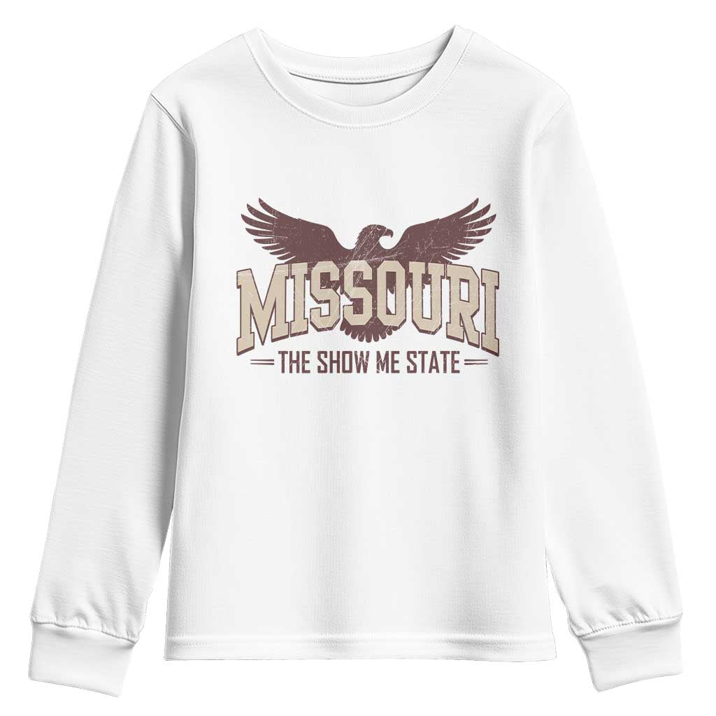 Vintage Missouri Eagle Youth Sweatshirt Missouri The Show Me State Retro Distressed TS12 White Print Your Wear