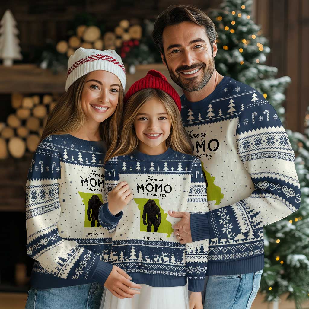 Louisiana Missouri Cryptid Lover Ugly Christmas Sweater Home Of Momo The Monster TS12 Beige Navy Print Your Wear