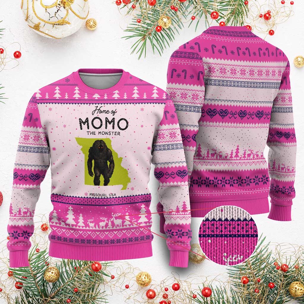 Louisiana Missouri Cryptid Lover Ugly Christmas Sweater Home Of Momo The Monster TS12 Hot Pink Print Your Wear