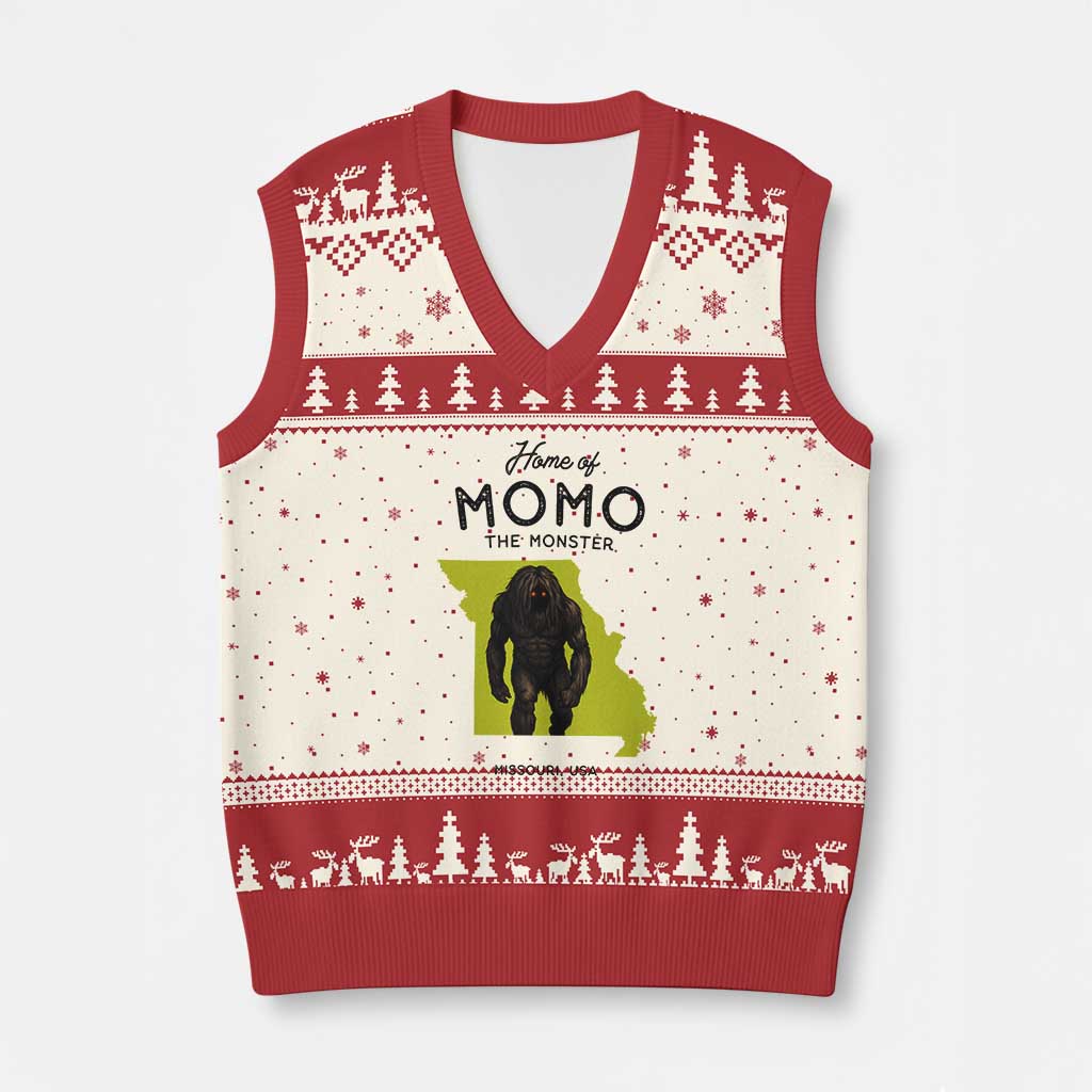 Louisiana Missouri Cryptid Lover V-Neck Knit Sweater Vest Home Of Momo The Monster TS12 Beige Red Print Your Wear