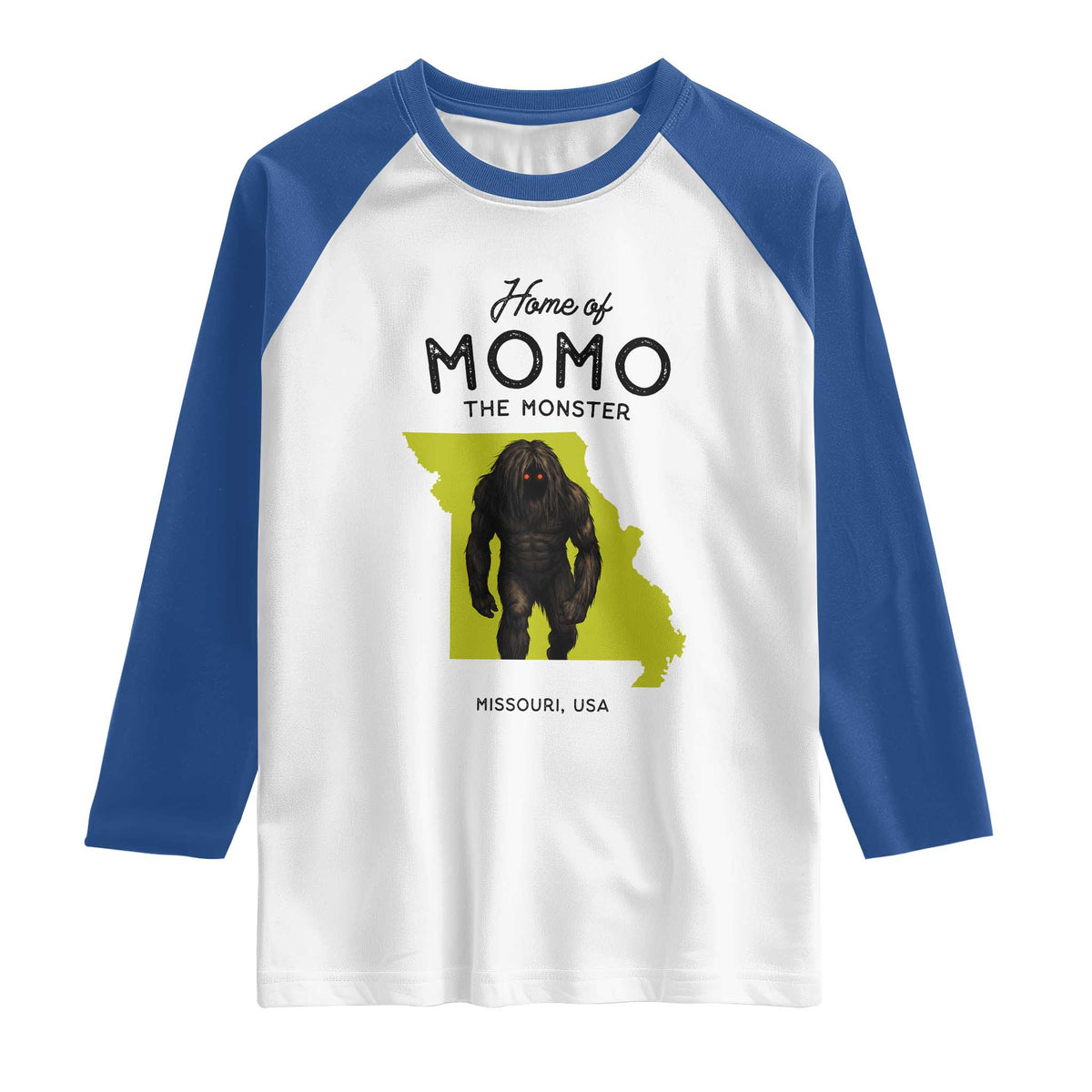 Louisiana Missouri Cryptid Lover Raglan Shirt Home Of Momo The Monster TS12 White Royal Print Your Wear