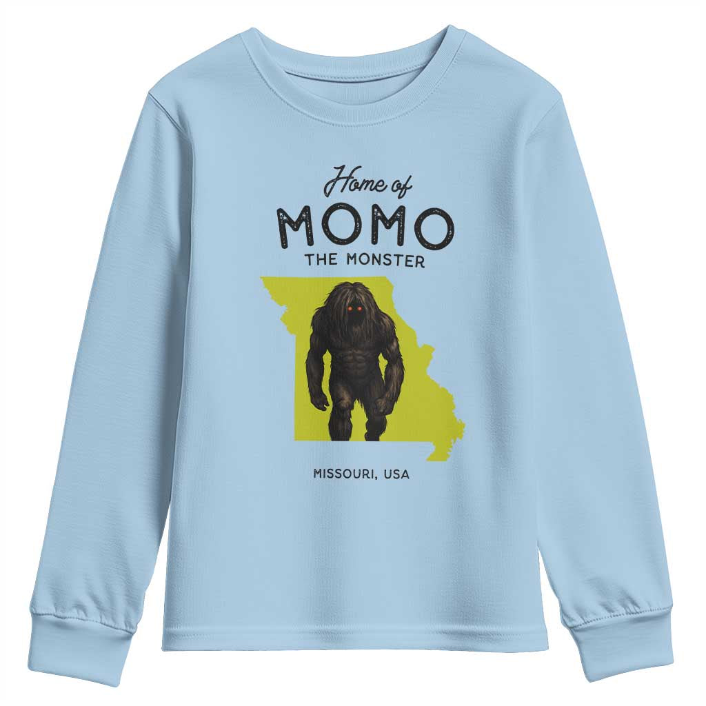 Louisiana Missouri Cryptid Lover Youth Sweatshirt Home Of Momo The Monster TS12 Light Blue Print Your Wear