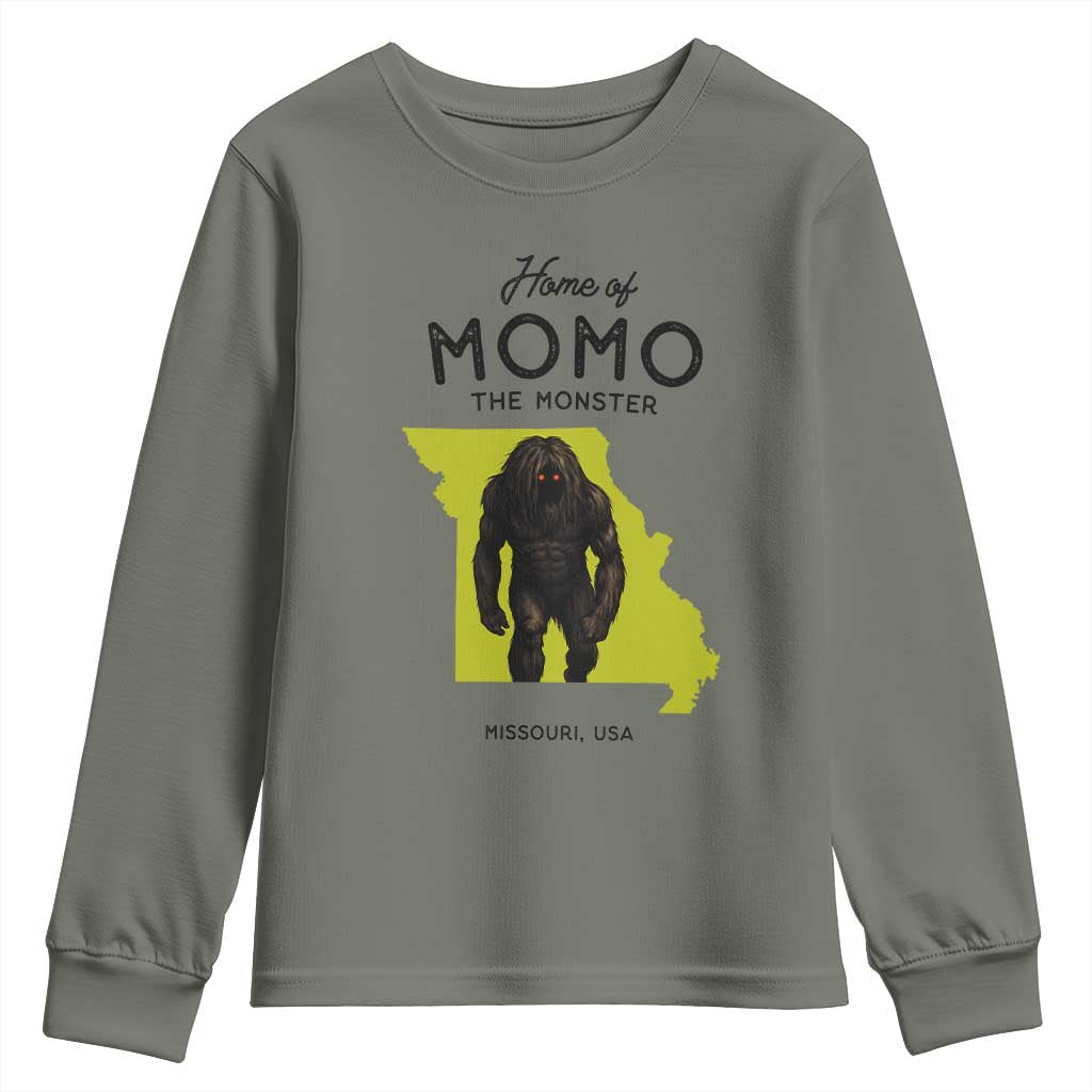 Louisiana Missouri Cryptid Lover Youth Sweatshirt Home Of Momo The Monster TS12 Military Green Print Your Wear
