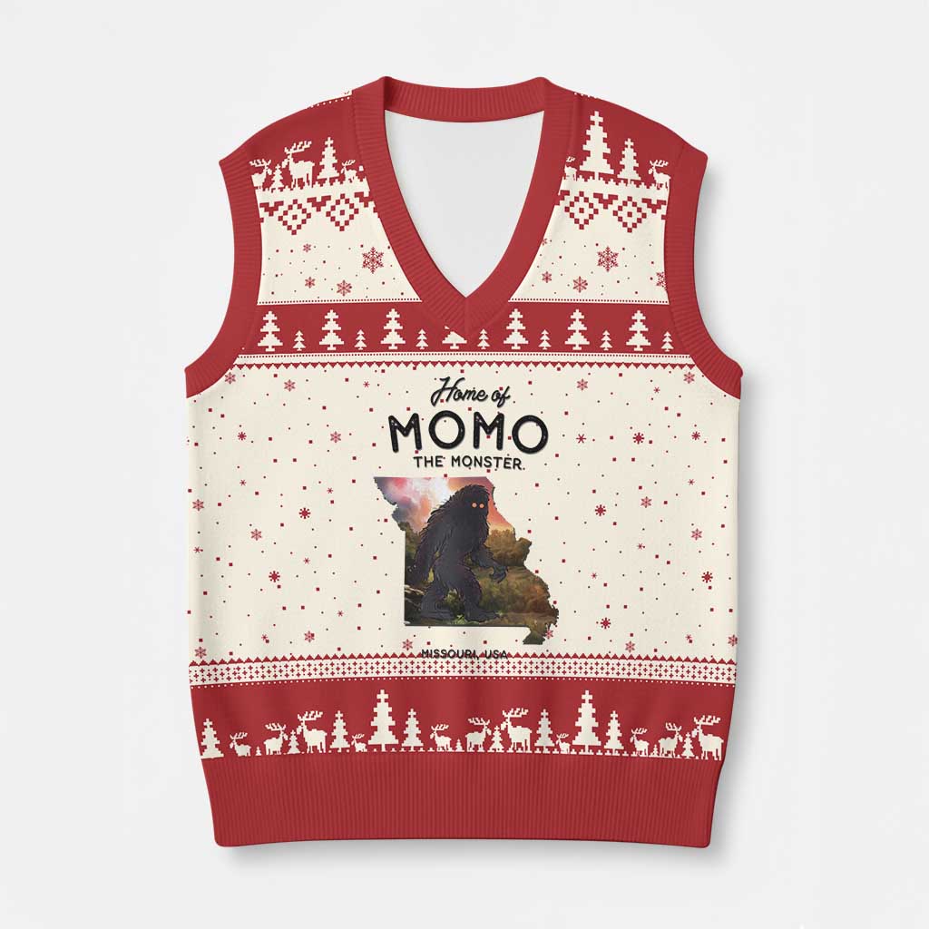 Momo The Monster Folklore V-Neck Knit Sweater Vest Louisiana Missouri Cryptid Lover Gift TS12 Beige Red Print Your Wear
