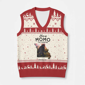 Momo The Monster Folklore V-Neck Knit Sweater Vest Louisiana Missouri Cryptid Lover Gift TS12 Beige Red Print Your Wear