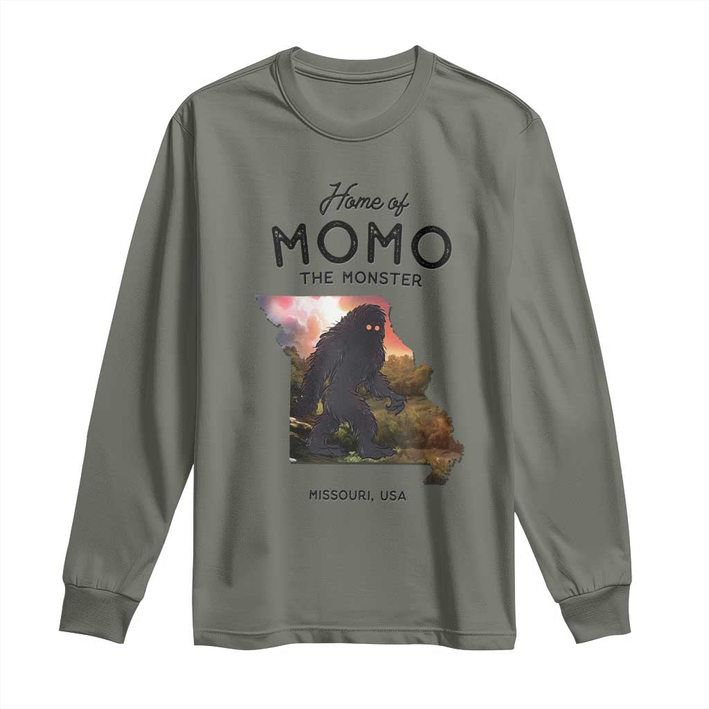 Momo The Monster Folklore Long Sleeve Shirt Louisiana Missouri Cryptid Lover Gift TS12 Military Green Print Your Wear