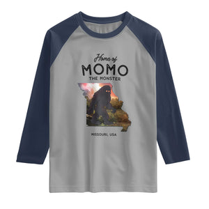 Momo The Monster Folklore Raglan Shirt Louisiana Missouri Cryptid Lover Gift TS12 Sport Gray Navy Print Your Wear