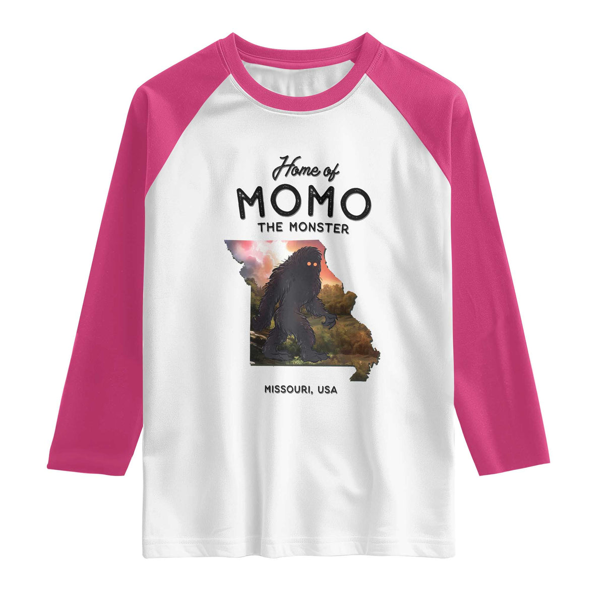 Momo The Monster Folklore Raglan Shirt Louisiana Missouri Cryptid Lover Gift TS12 White Heliconia Print Your Wear