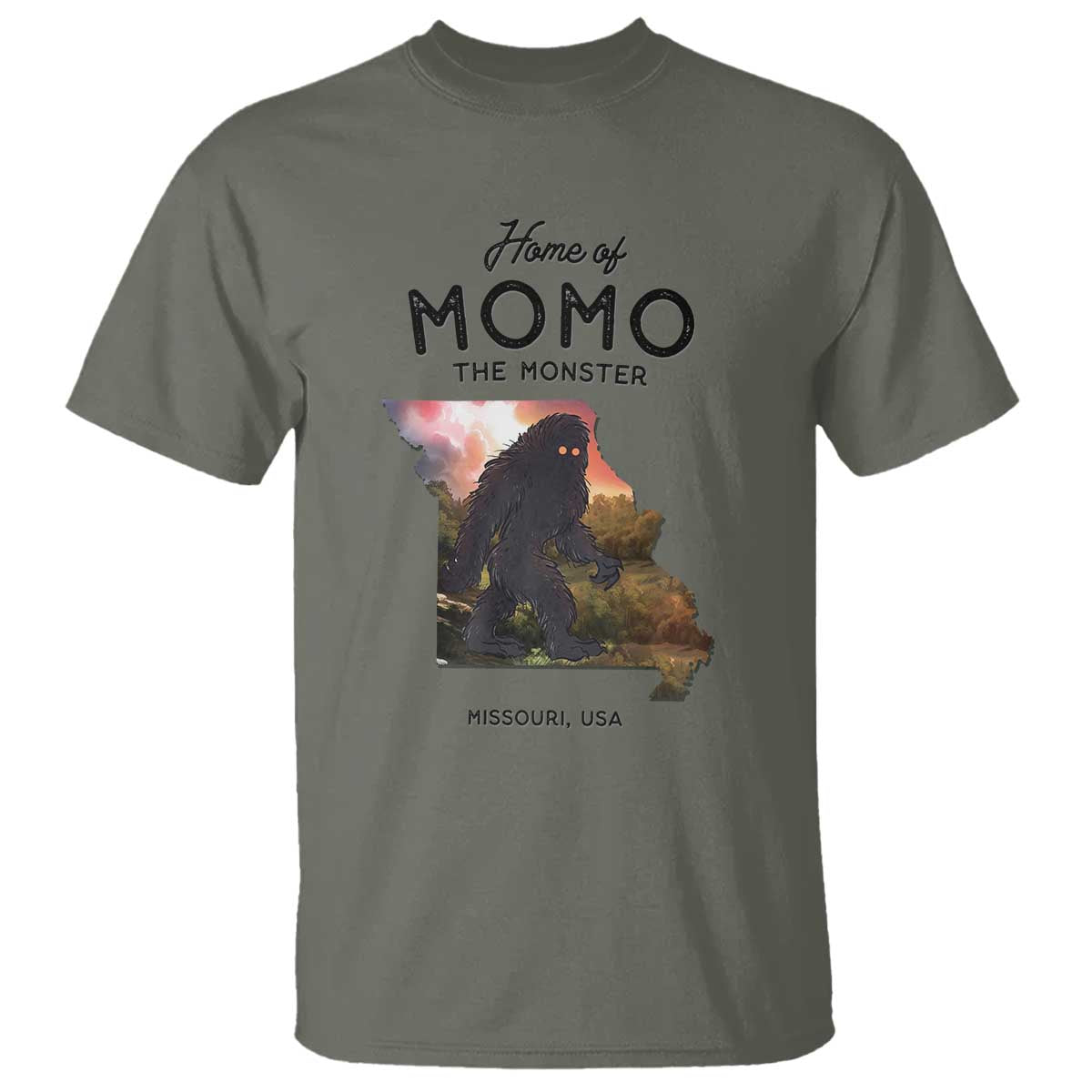 Momo The Monster Folklore T Shirt Louisiana Missouri Cryptid Lover Gift TS12 Military Green Print Your Wear