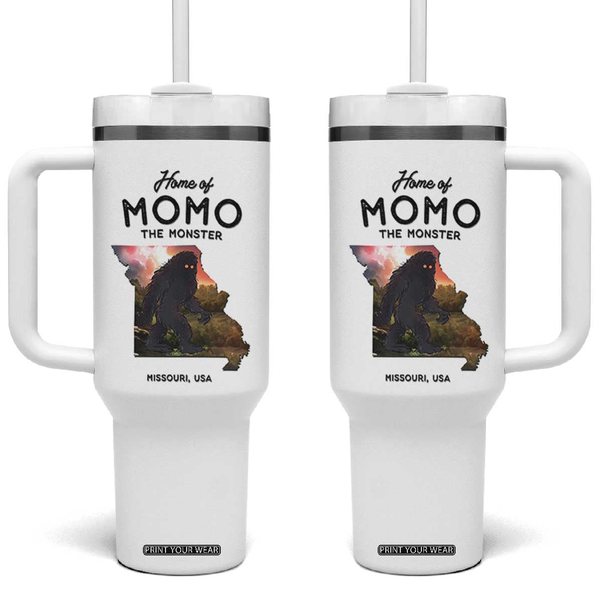Momo The Monster Folklore Tumbler With Handle Louisiana Missouri Cryptid Lover Gift TS12 One Size: 40 oz White Print Your Wear