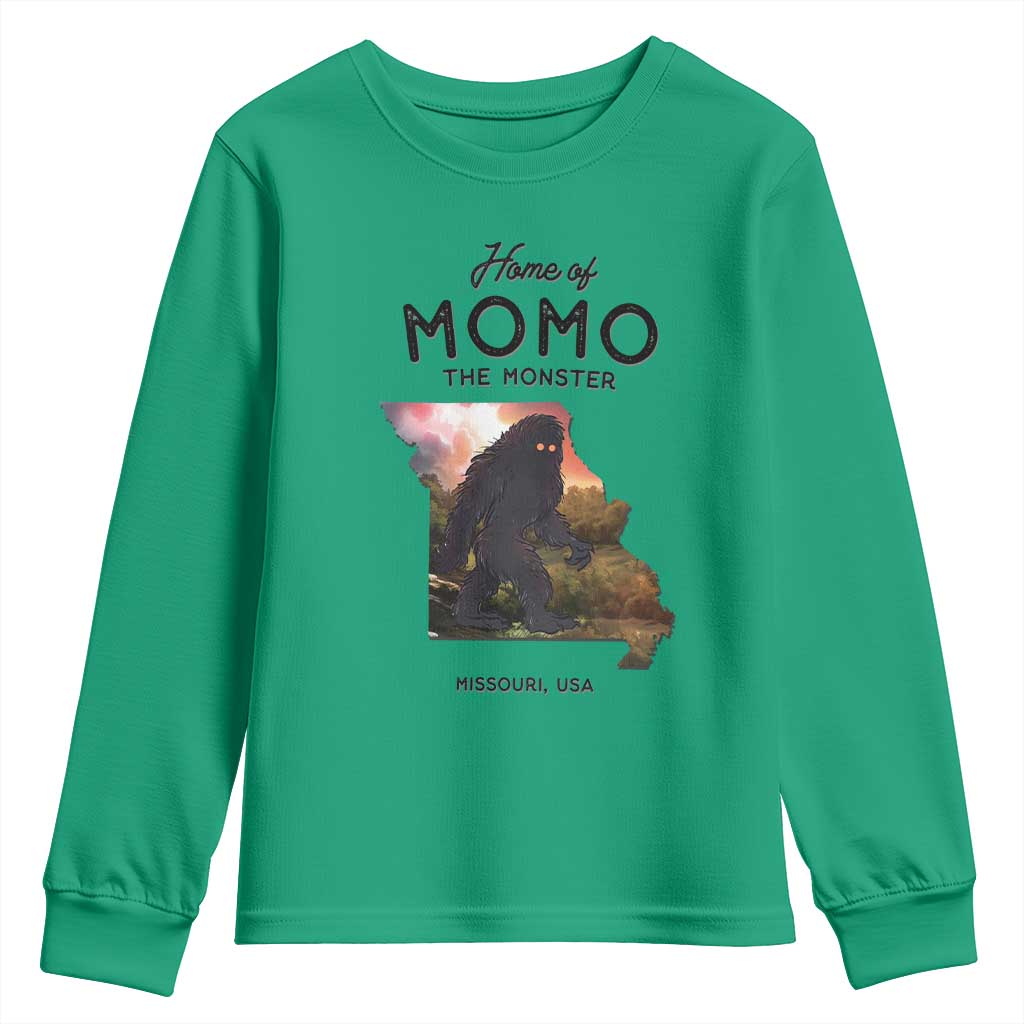 Momo The Monster Folklore Youth Sweatshirt Louisiana Missouri Cryptid Lover Gift TS12 Irish Green Print Your Wear