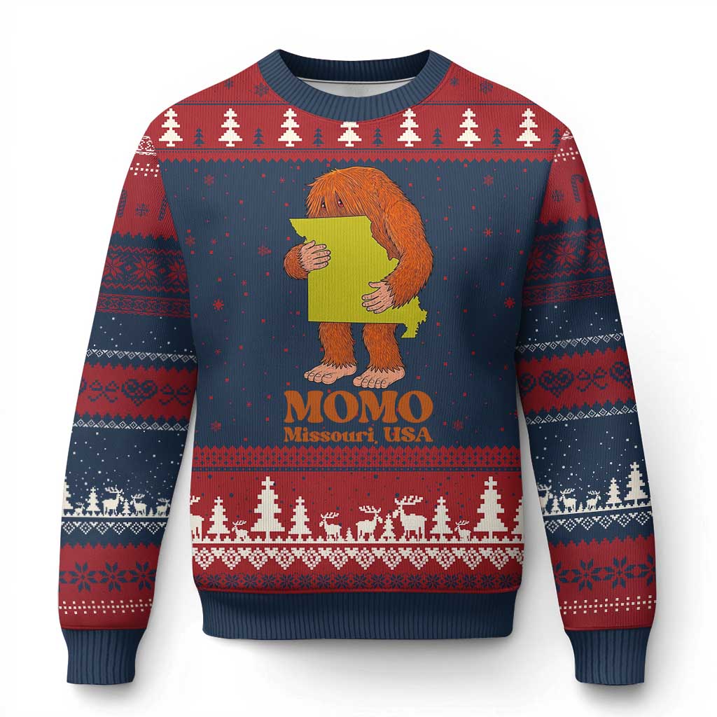 Missouri Cryptid Local Legend Ugly Christmas Sweater Momo The Monster Lover Graphic TS12 Navy Red Print Your Wear
