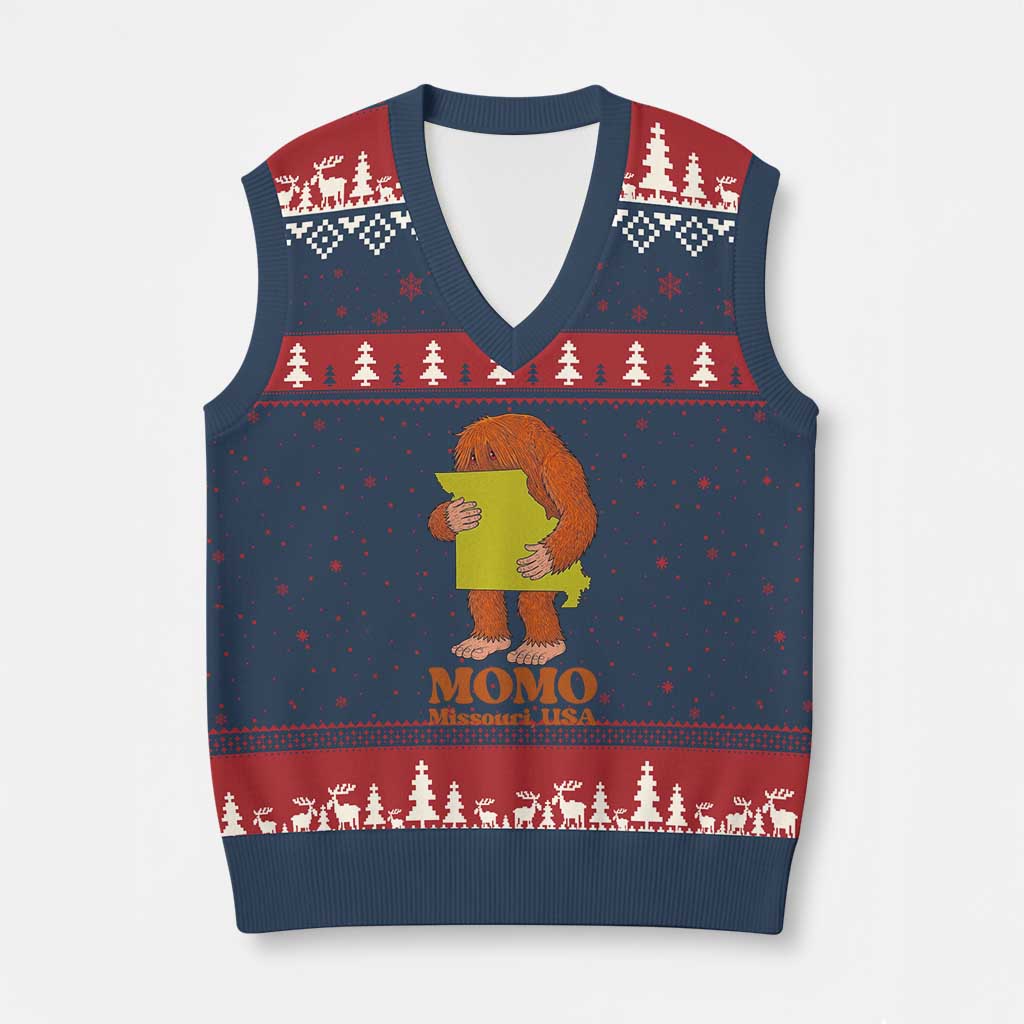 Missouri Cryptid Local Legend V-Neck Knit Sweater Vest Momo The Monster Lover Graphic TS12 Navy Red Print Your Wear