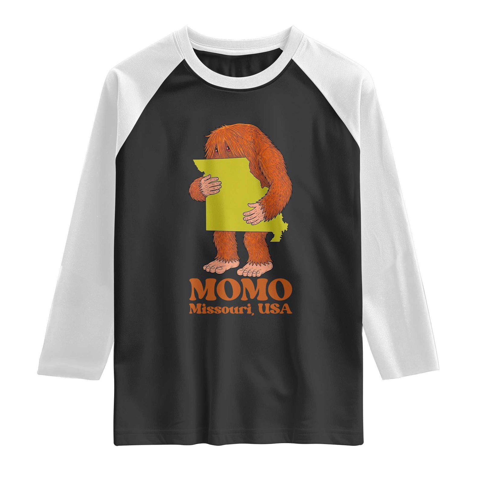 Missouri Cryptid Local Legend Raglan Shirt Momo The Monster Lover Graphic TS12 Black White Print Your Wear